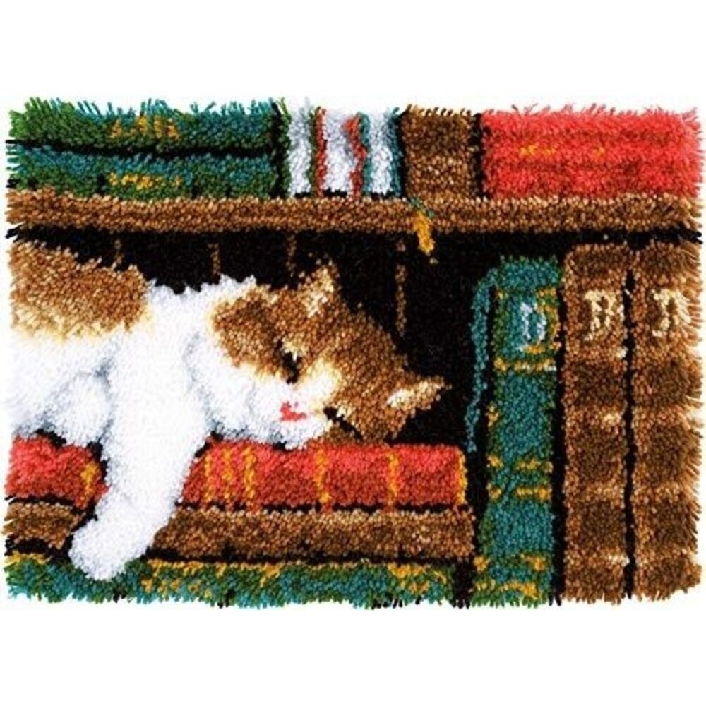 Cat on Bookshelf - Latch Hook Rug / Vervaco / PNV149896